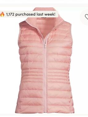 Ladies plus 1x LAND ENDS Lightweight Pink  Packable 800 Down vest NWT
